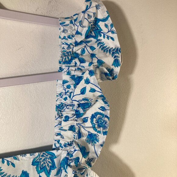 Womens Draper James Floral Smocked Sundress White Teal L Cotton - Picture 4 of 11